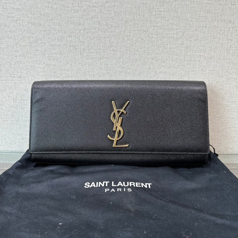 Saint Laurent YSL Black Leather Clutch 27x13x4cm