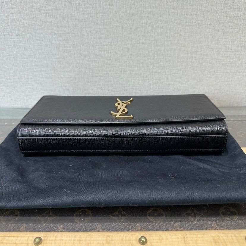 Saint Laurent YSL Black Leather Clutch 27x13x4cm