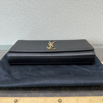 Saint Laurent YSL Black Leather Clutch 27x13x4cm