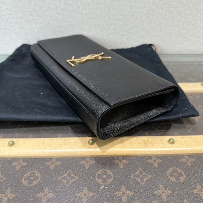 Saint Laurent YSL Black Leather Clutch 27x13x4cm