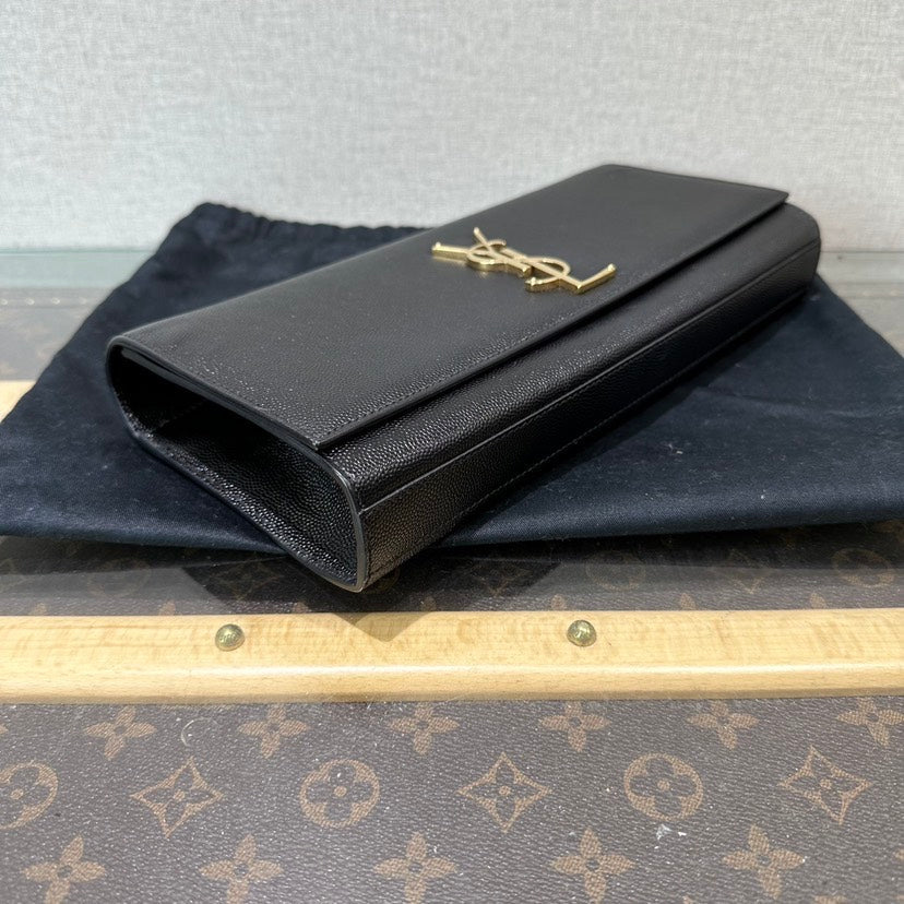 Saint Laurent YSL Black Leather Clutch 27x13x4cm