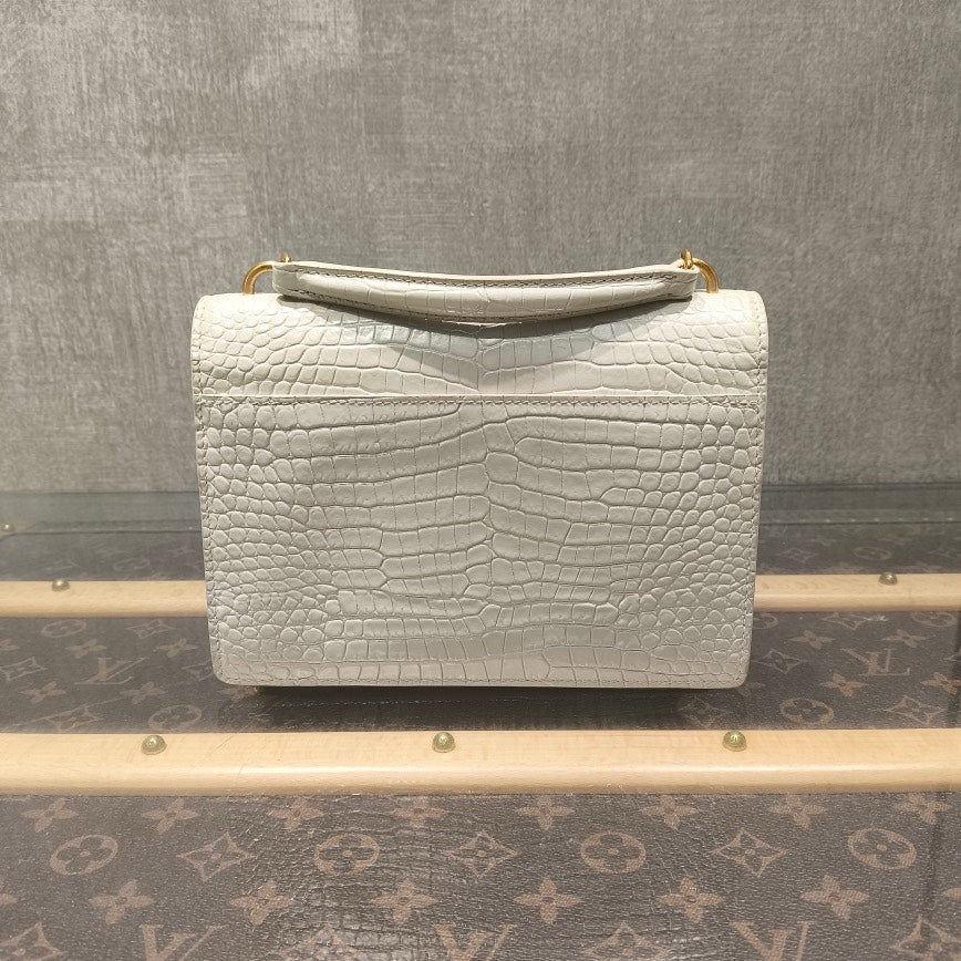 YSL Saint Laurent Top Handle Bag White Croc-Embossed