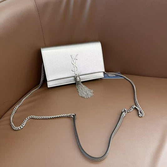 YSL Saint Laurent Silver Tassel Crossbody Bag Medium