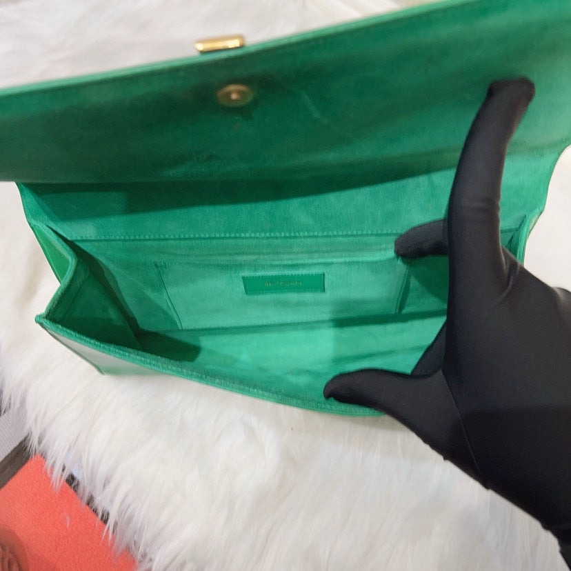 Saint Laurent YSL Green Leather Clutch Medium