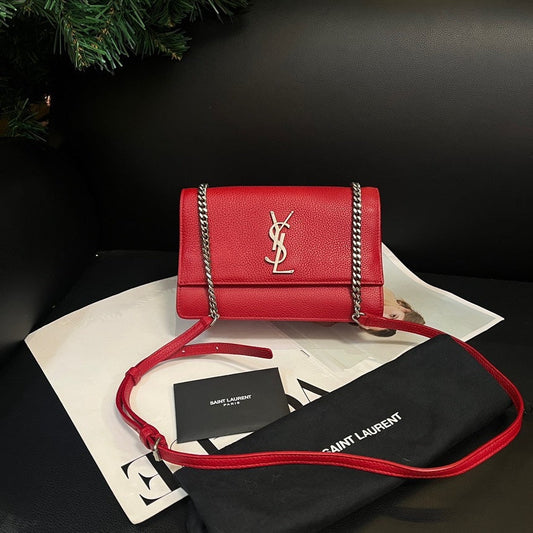 Saint Laurent YSL Red Silver Crossbody Bag