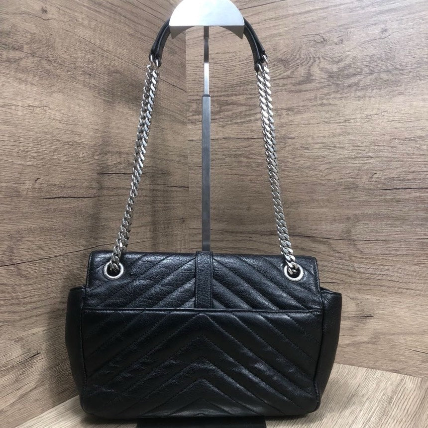 YSL Saint Laurent Black Chevron Quilted Leather Medium Shoulder Bag