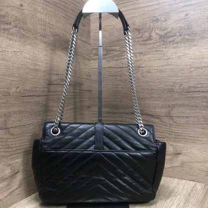 YSL Saint Laurent Black Chevron Quilted Leather Medium Shoulder Bag