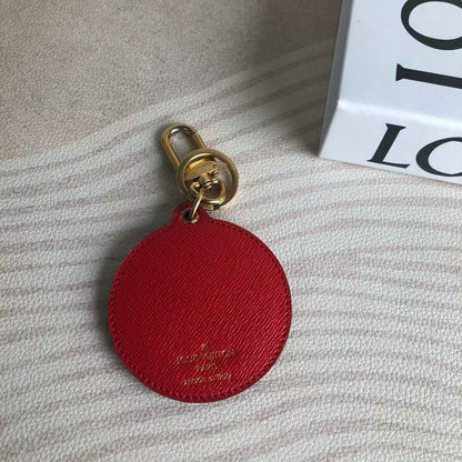 Louis Vuitton Monogram Canvas Bag Charm Brown Red Black Round