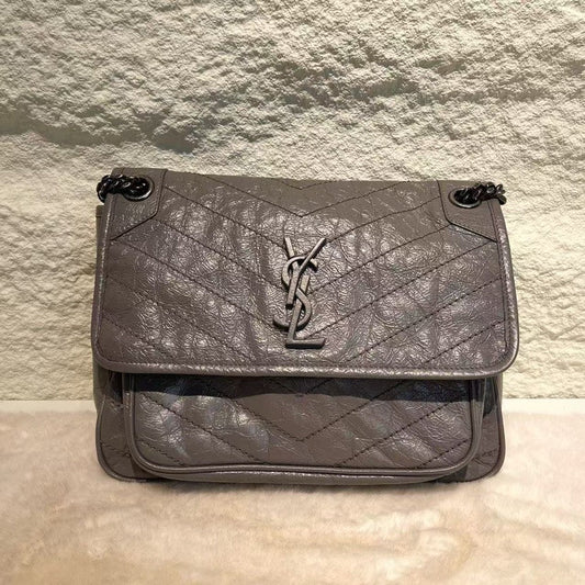 YSL Saint Laurent Niki Leather Bag Grey