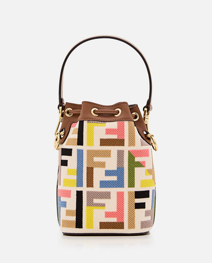 Fendi Women Mini Mon Tresor Embroidered Canvas Bucket Bag