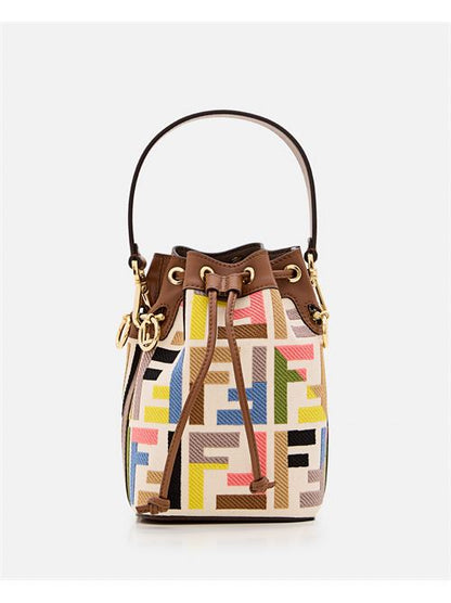 Fendi Women Mini Mon Tresor Embroidered Canvas Bucket Bag