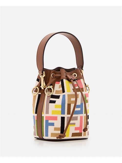 Fendi Women Mini Mon Tresor Embroidered Canvas Bucket Bag