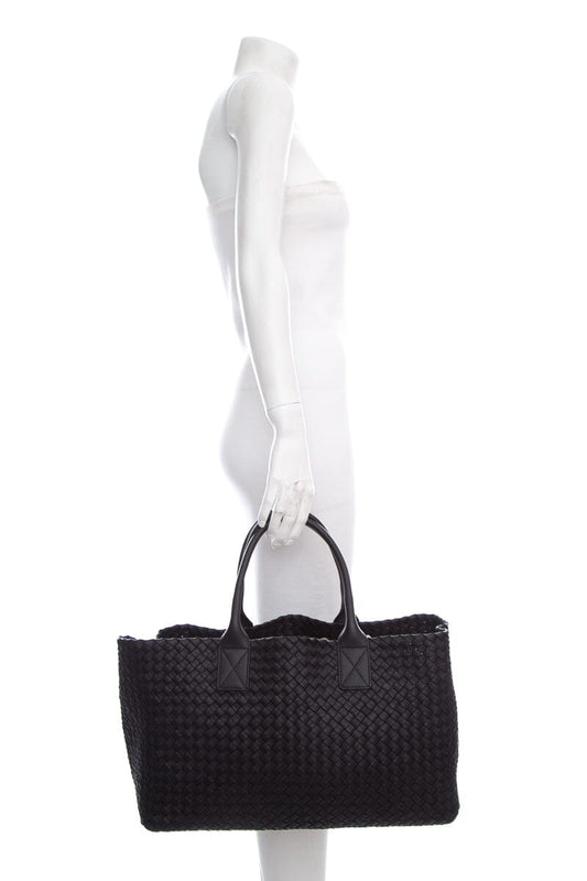 Bottega Veneta Black Cabat Intrecciato Leather Tote