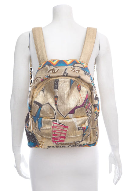 Chanel 2019 Gold Graffiti Paris-New York Street Spirit Backpack