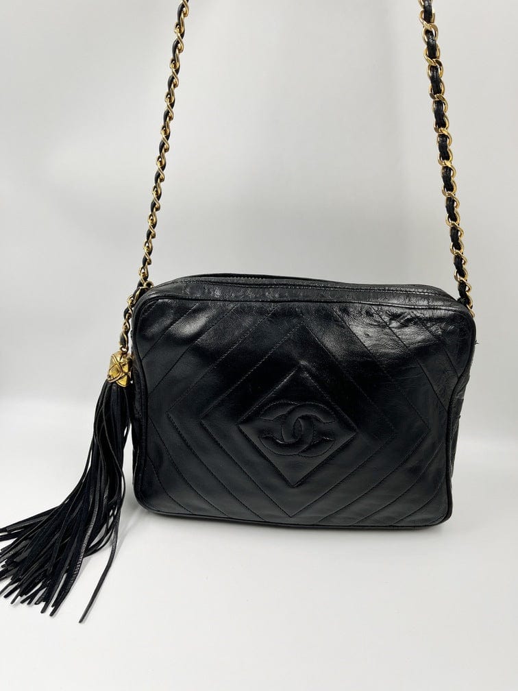 Vintage Chanel Camera Bag - Black Lambskin Leather