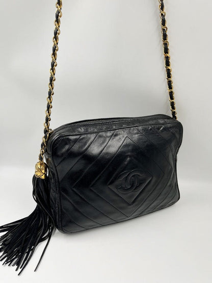 Vintage Chanel Camera Bag - Black Lambskin Leather