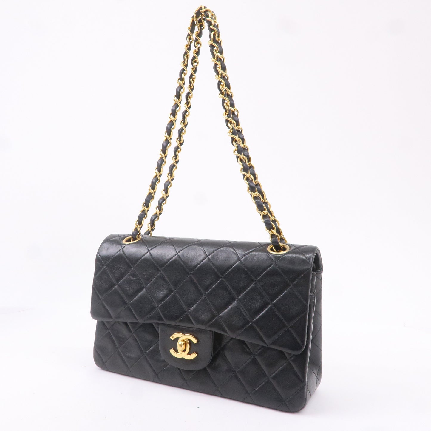 CHANEL Matelasse Lamb Skin Double Flap Chain Shoulder Bag