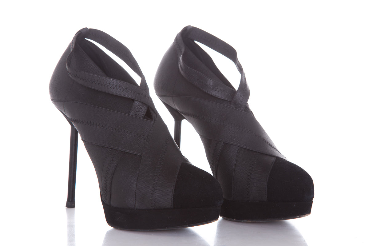 YSL Black Suede & Elastic Bandage Heels SZ 38