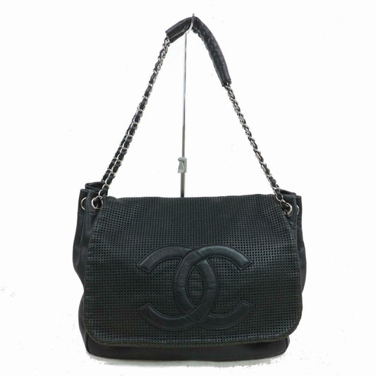 C*C Tote Bag Chain Shoulder Black Leather