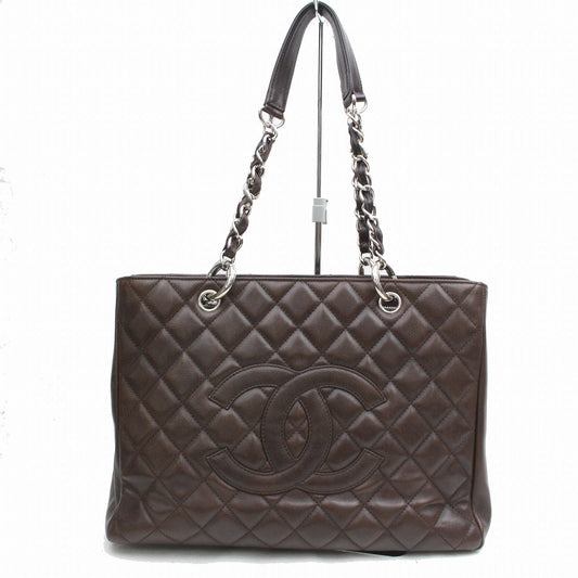 C*C Shoulder Bag Quilted Chain Tote Gst Brown Caviar Skin (SHC1-15702)