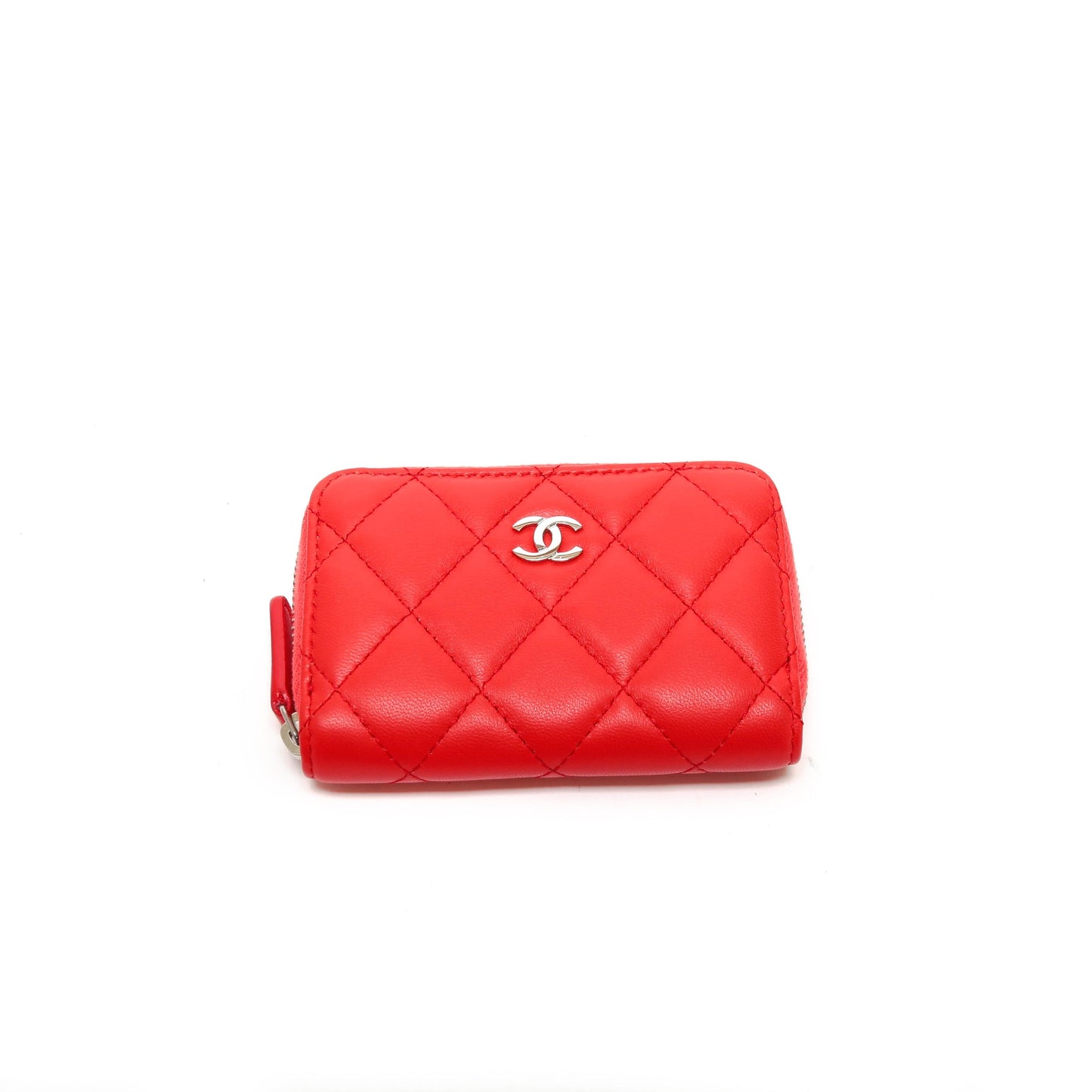 CHANEL CC Zip Coin Purse Quilted-Bright Red