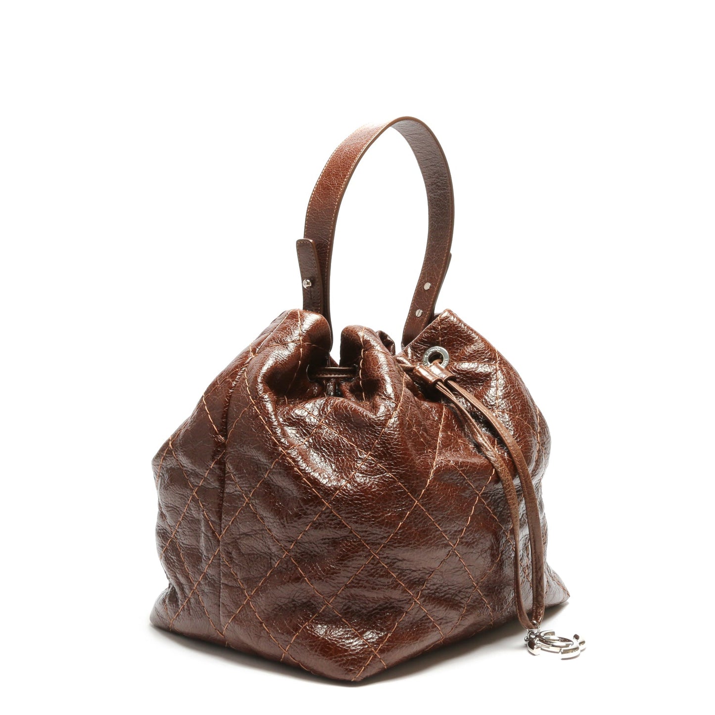 CHANEL Drawstring Tote Quilted Crinkled Calfskin