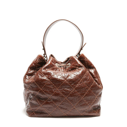 CHANEL Drawstring Tote Quilted Crinkled Calfskin