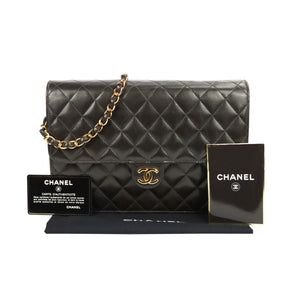 Chanel Flap Bag Push Lock Medium Black Lambskin Gold