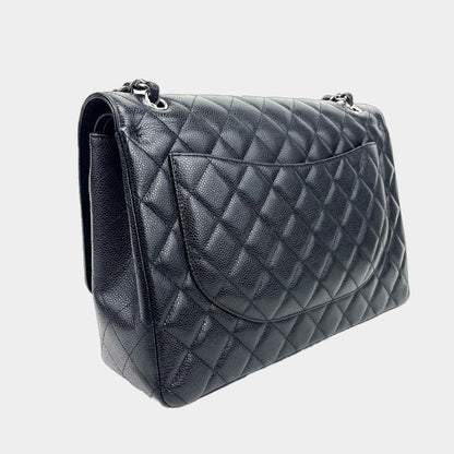 CHANEL 2014 Black Maxi Caviar  Quilted Double Flap