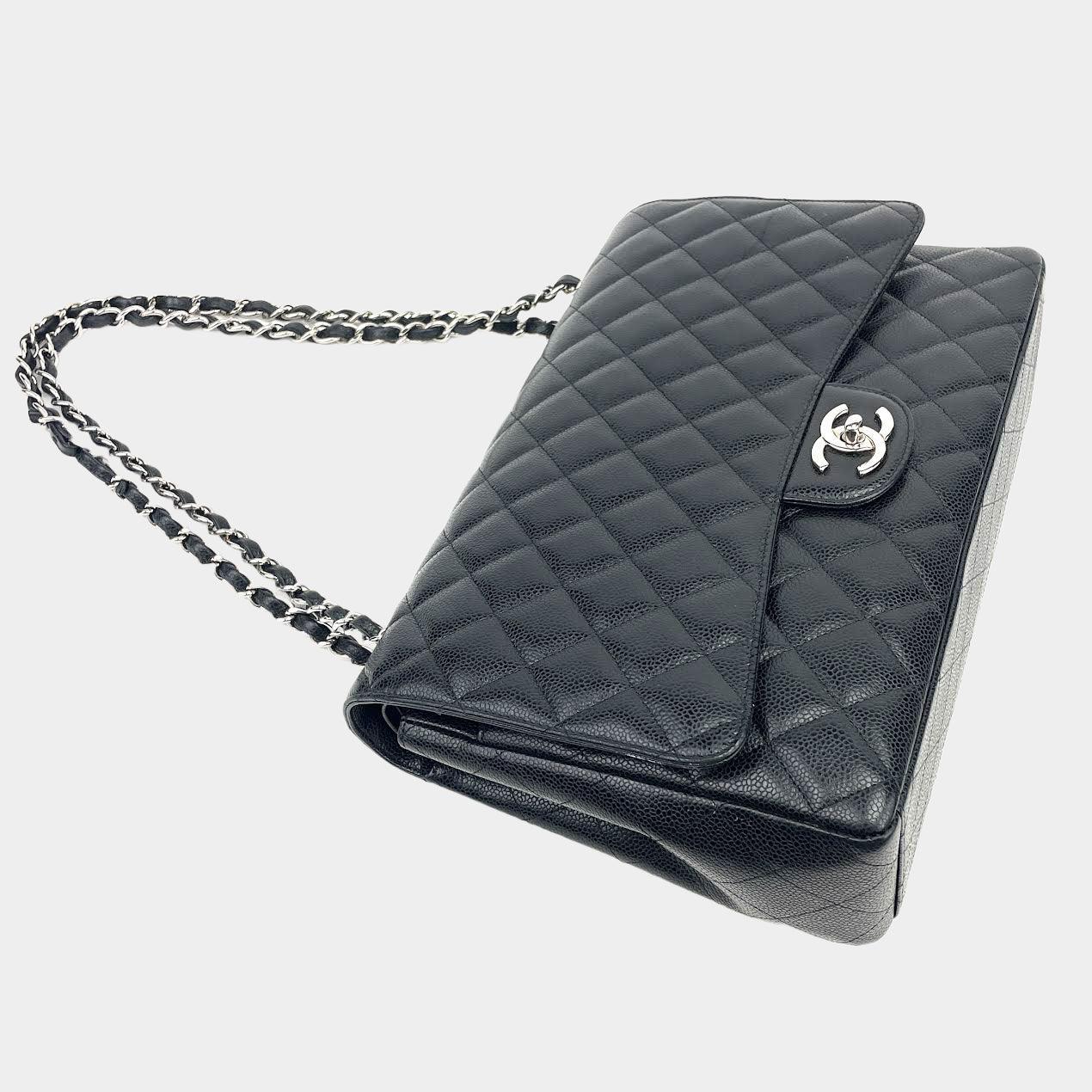 CHANEL 2014 Black Maxi Caviar  Quilted Double Flap