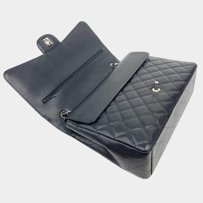 CHANEL 2014 Black Maxi Caviar  Quilted Double Flap