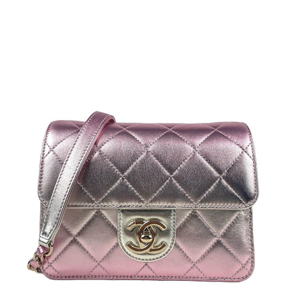 CHANEL 2021 Metallic Lambskin Like A Wallet Flap Golden Pink