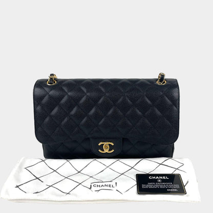 CHANEL Caviar Quilted Jumbo Double Flap Black w/Gold