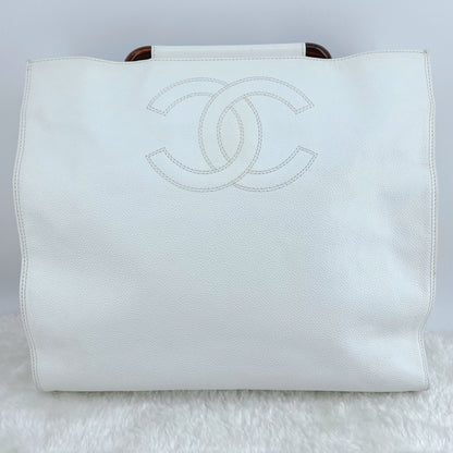 Chanel Vintage Caviar Wood Handle Tote