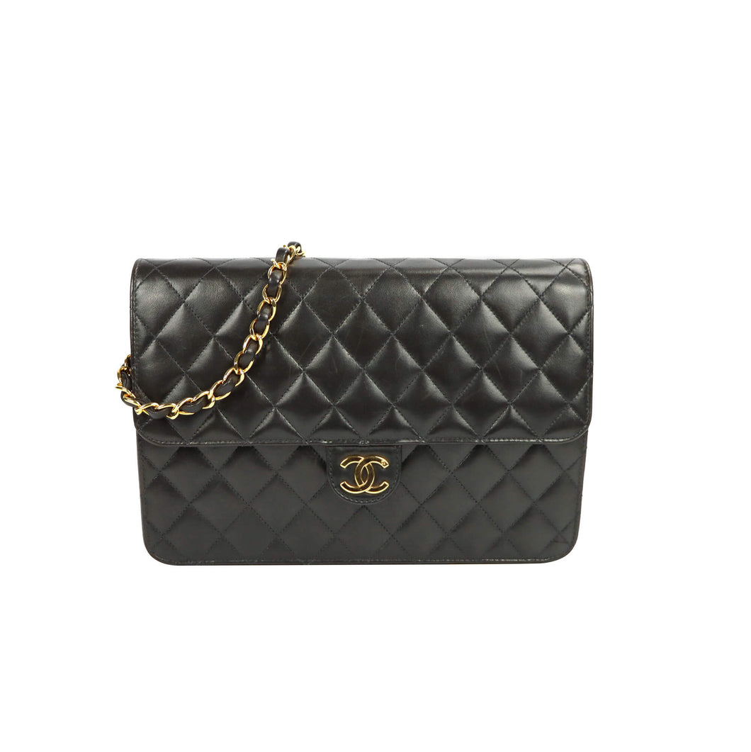 Chanel Flap Bag Push Lock Medium Black Lambskin Gold