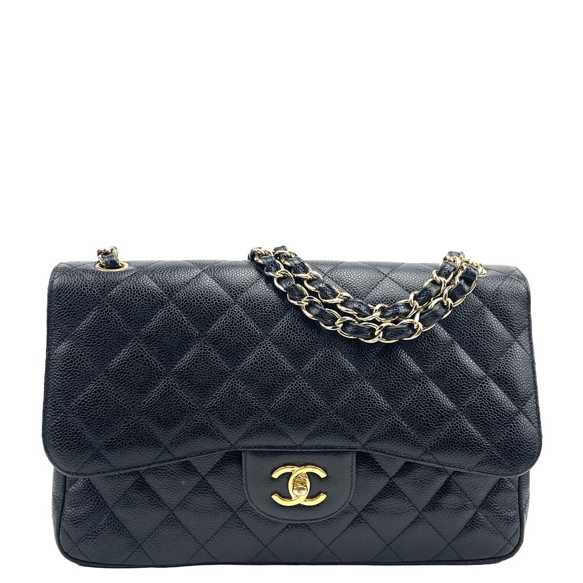 CHANEL 2011 Jumbo Double Flap Quilted Caviar Black with Gold