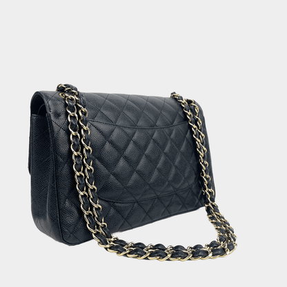 CHANEL 2011 Jumbo Double Flap Quilted Caviar Black with Gold