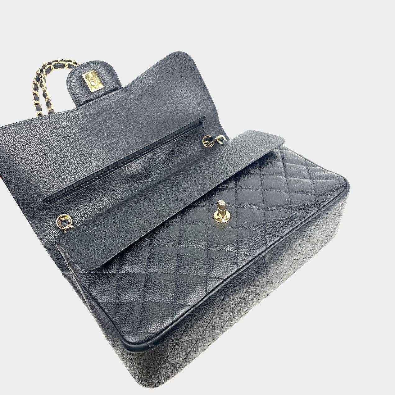 CHANEL 2011 Jumbo Double Flap Quilted Caviar Black with Gold