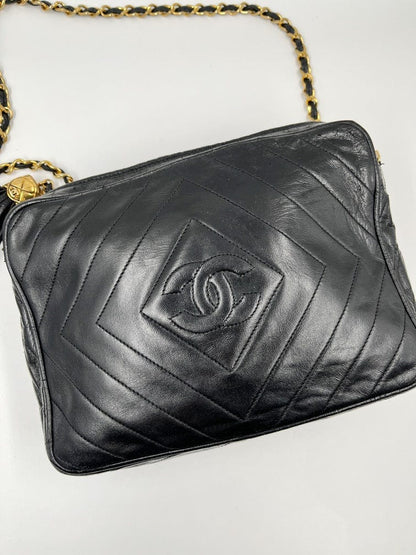 Vintage Chanel Camera Bag - Black Lambskin Leather