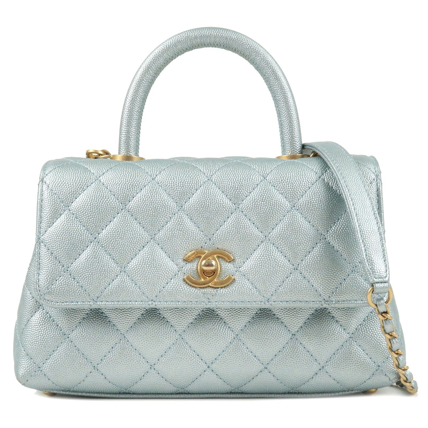 CHANEL Matrasse Caviar Skin COCO Handle 2Way Bag Light Blue A92990