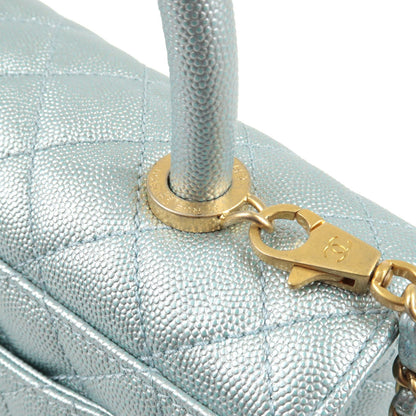 CHANEL Matrasse Caviar Skin COCO Handle 2Way Bag Light Blue A92990