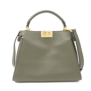 Auth FENDI Peekaboo Iconic Essentially Leather 2Way Bag Khaki 8BN302 Used F/S