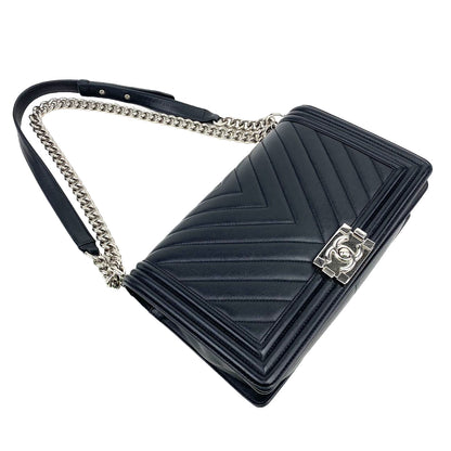 CHANEL 2016 Chevron Boy Bag Medium Black