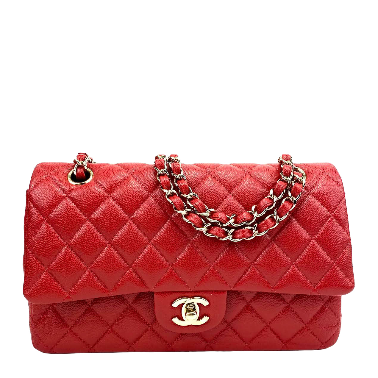 CHANEL Medium Double Flap Quilted Caviar w/gold - Red