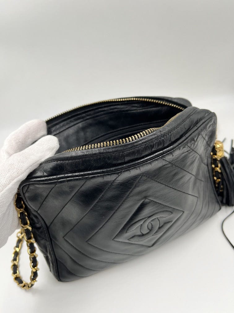 Vintage Chanel Camera Bag - Black Lambskin Leather