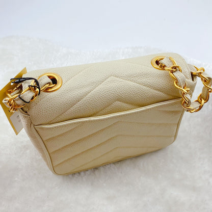 Chanel Cream Vintage Caviar Leather V Stitch Shoulder Bag