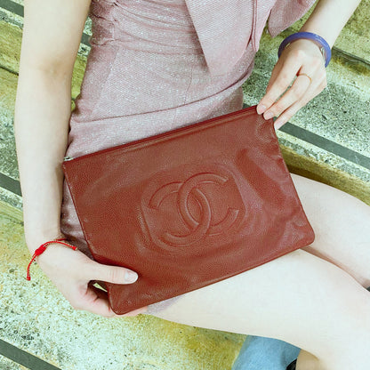 Chanel Red Leather Clutch