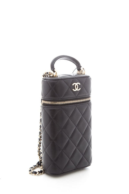 Chanel 2022 Black Lambskin Vanity Case Phone Holder Cross-Body