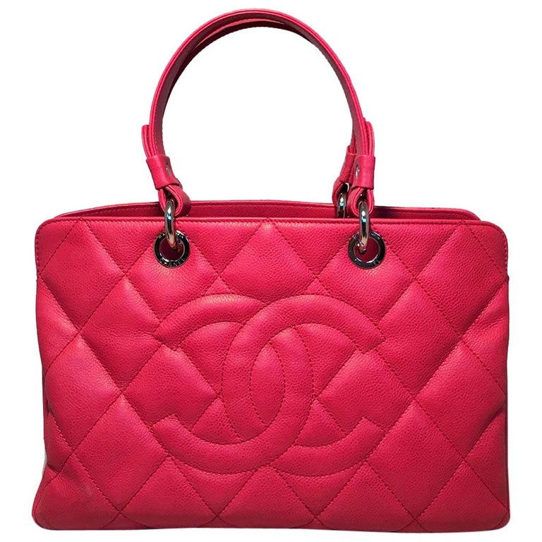 Chanel Dark Pink Caviar Quilted Grand Shopping Tote