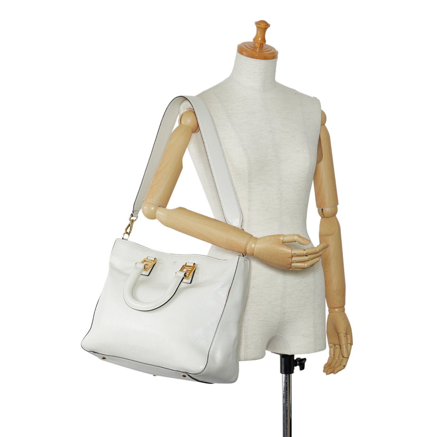 White Fendi Medium Glacier FF Tote Satchel